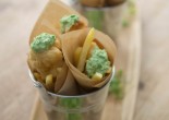 Beer battered fish & chips with pea puree